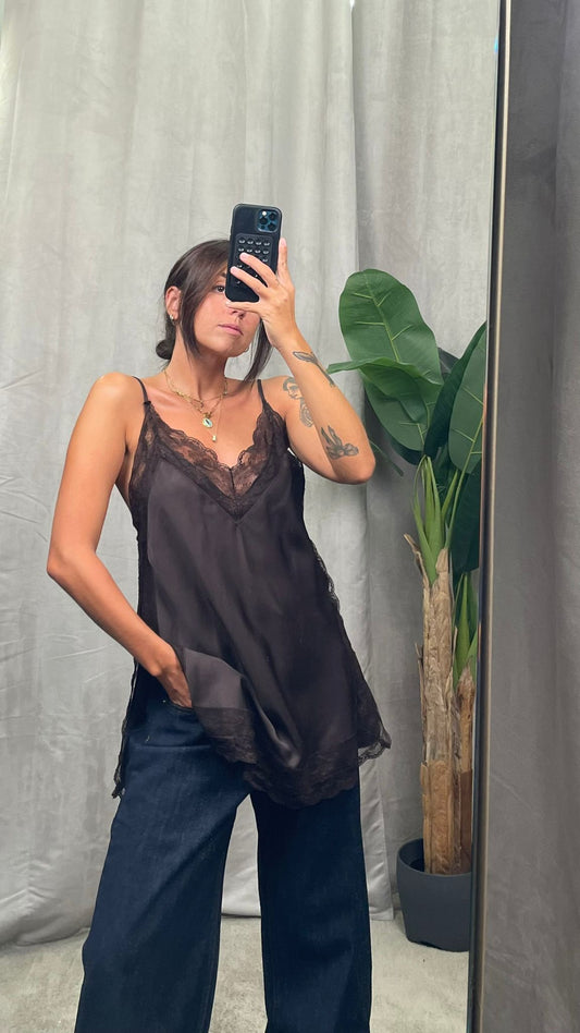 Top Vicolo bordi in pizzo (Moro, Borgogna, Nero) -TF0192-