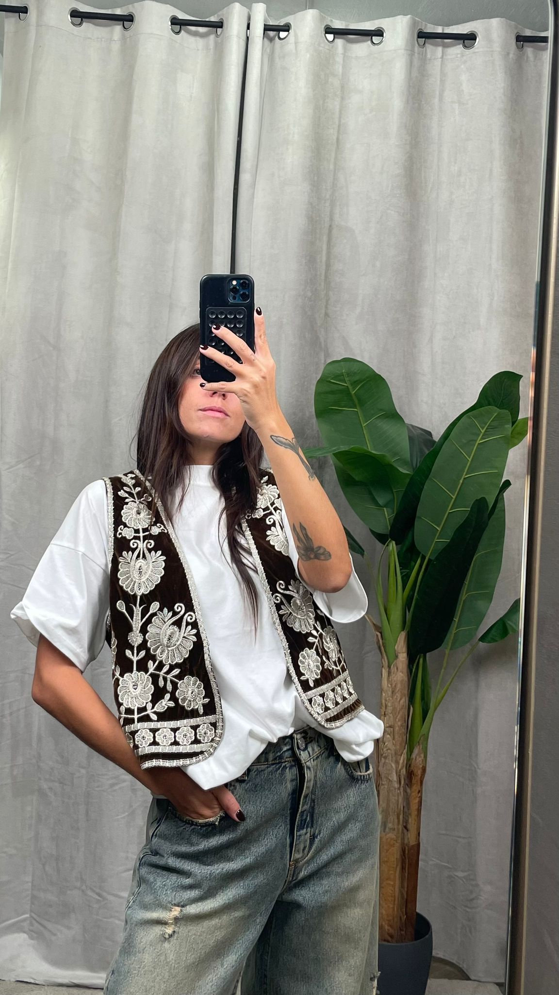Gilet velluto con ricami HaveOne -LSS-P009-