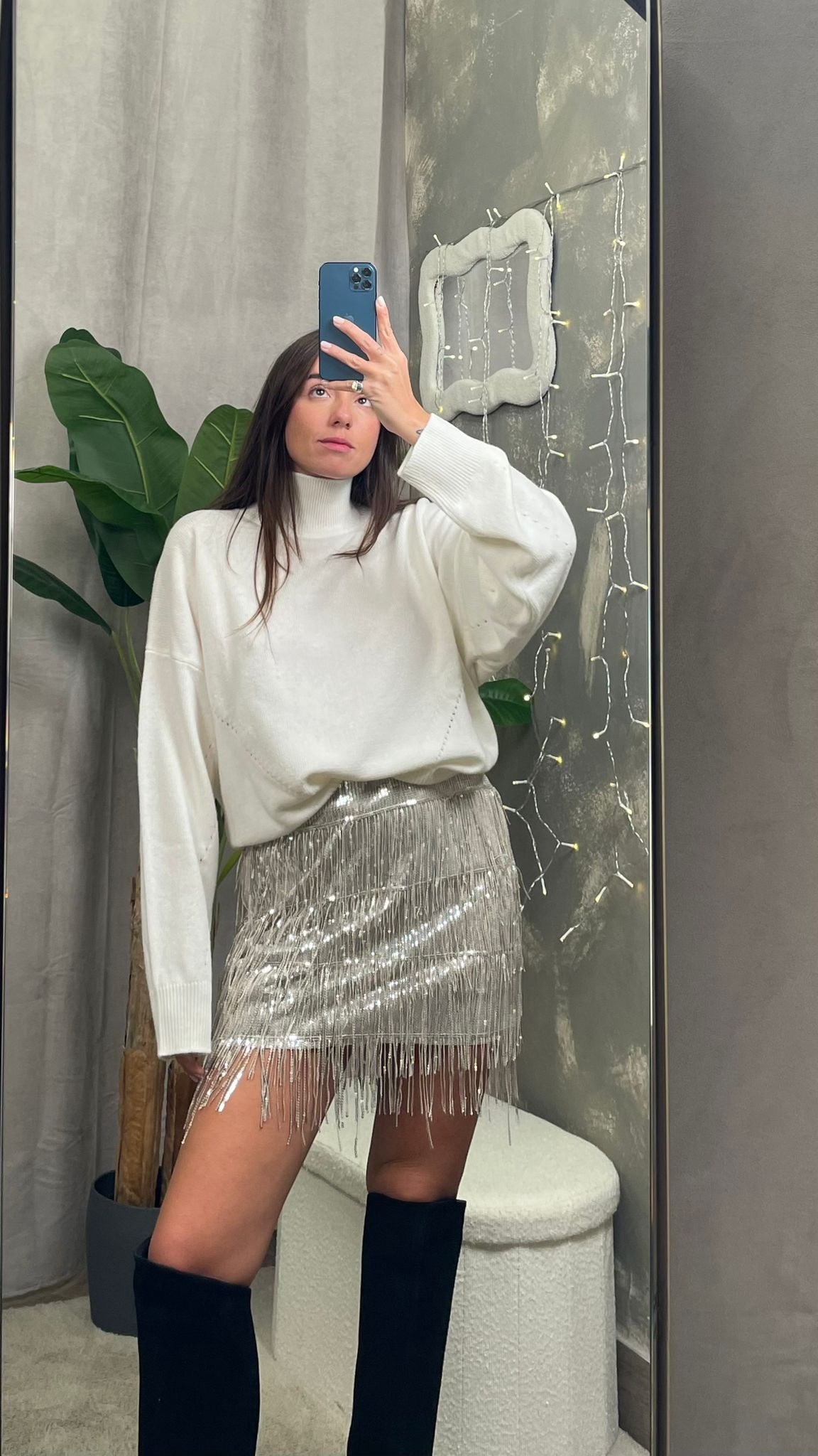 Gonna con Frange e Paillettes (Nero/argento) HaveOne -GGEP125-