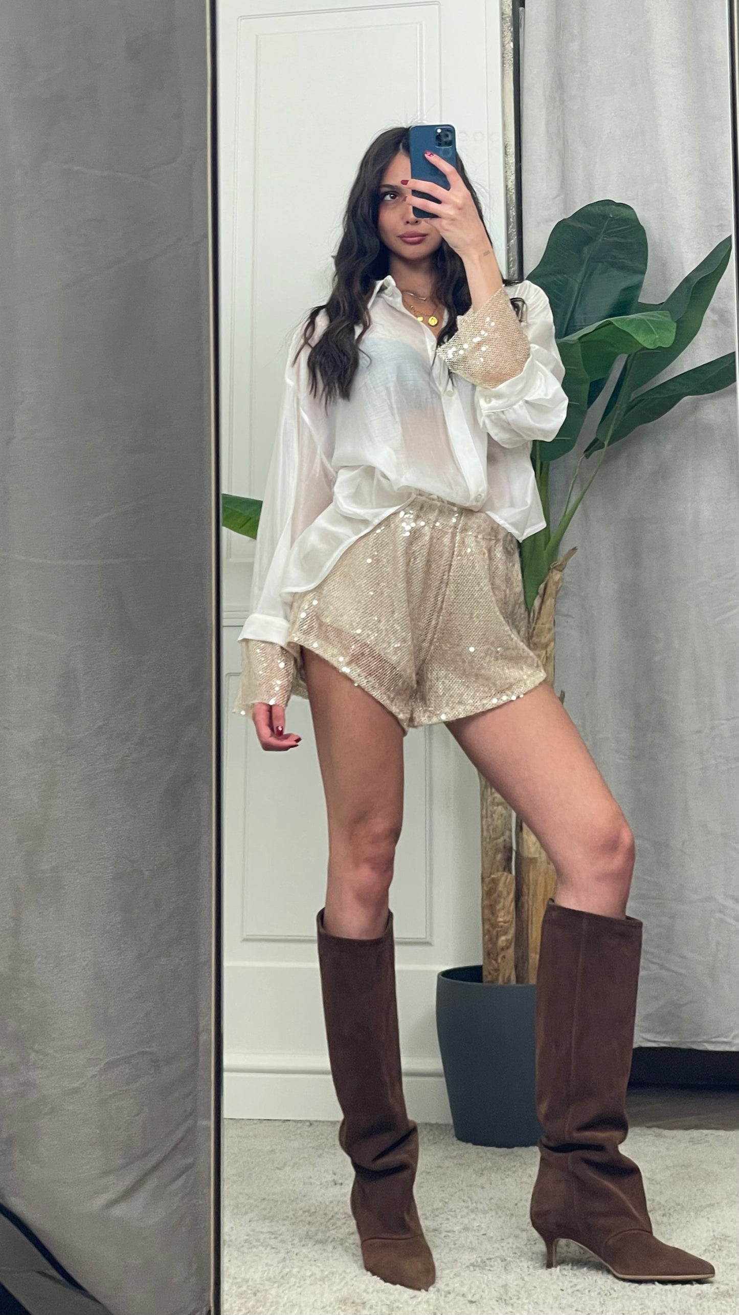 Camicia con polso in micro paillettes burro HaveOne - CVS-Q312 -