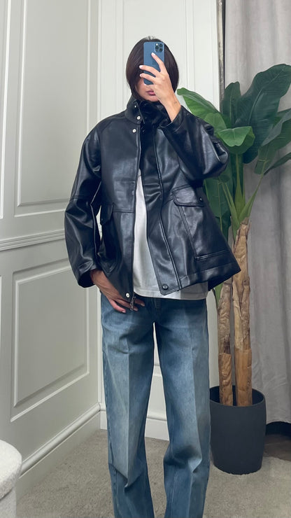 Giaccone in ecopelle oversize Vicolo nero - TAC0729 -