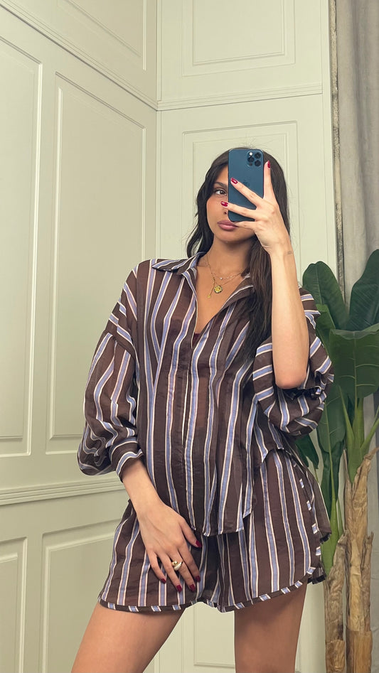 Camicia a righe con pieghe HaveOne - CVS-Q356 -