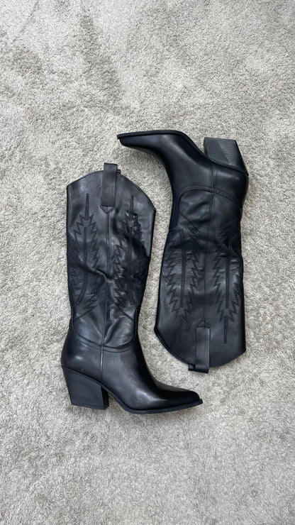 Stivale texano alto con ricami Nero Divine Follie - 607 -