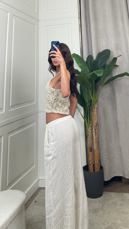 Pantalone lino wide leg burro HaveOne - PJA-Q385 -
