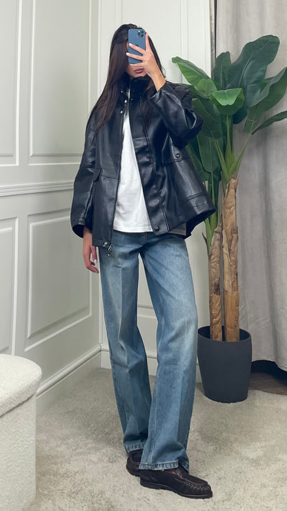 Giaccone in ecopelle oversize Vicolo nero - TAC0729 -