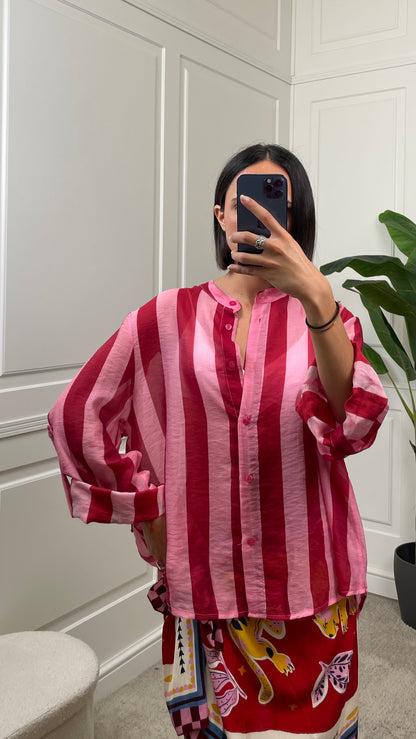 Camicia coreana righe verticali rosso HaveOne - CVS-Q422 -