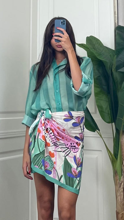 Camicia coreana righe verticali turchese HaveOne  -