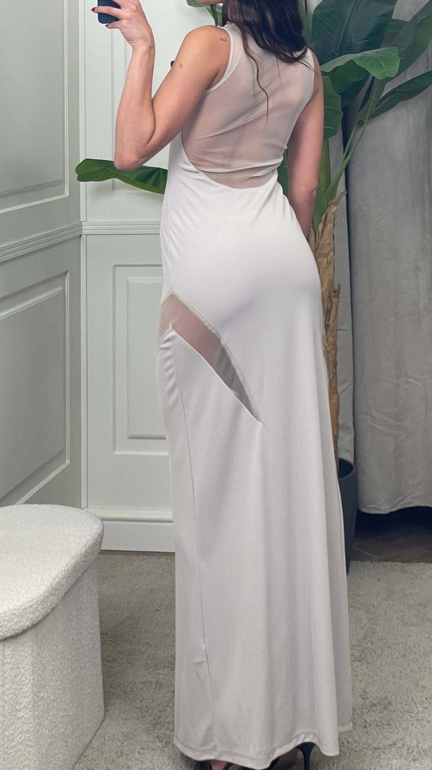 Abito lungo con tagli in tulle sabbia HaveOne - AMA-L031 -