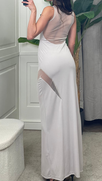 Abito lungo con tagli in tulle sabbia HaveOne - AMA-L031 -