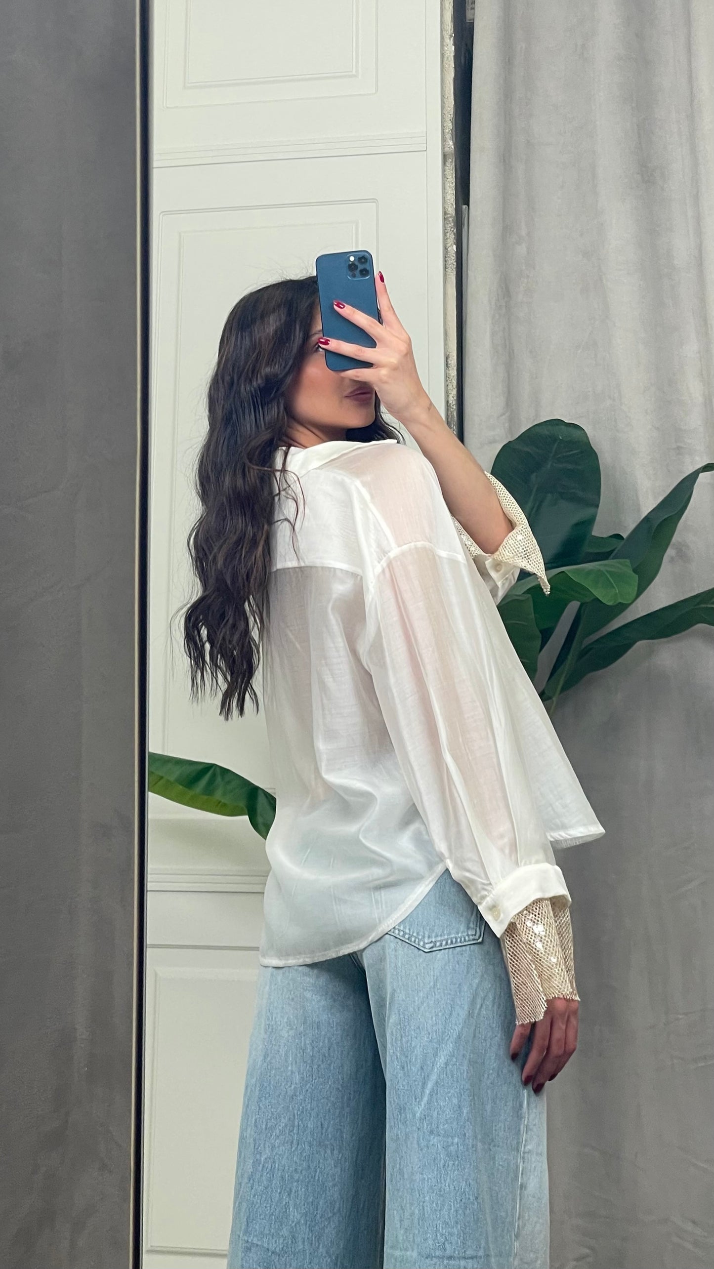Camicia con polso in micro paillettes burro HaveOne - CVS-Q312 -
