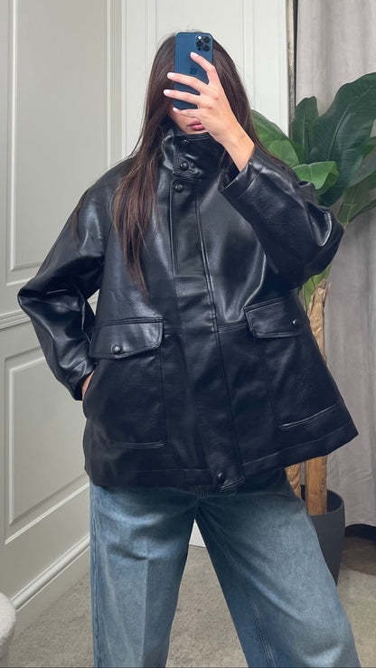 Giaccone in ecopelle oversize Vicolo nero - TAC0729 -