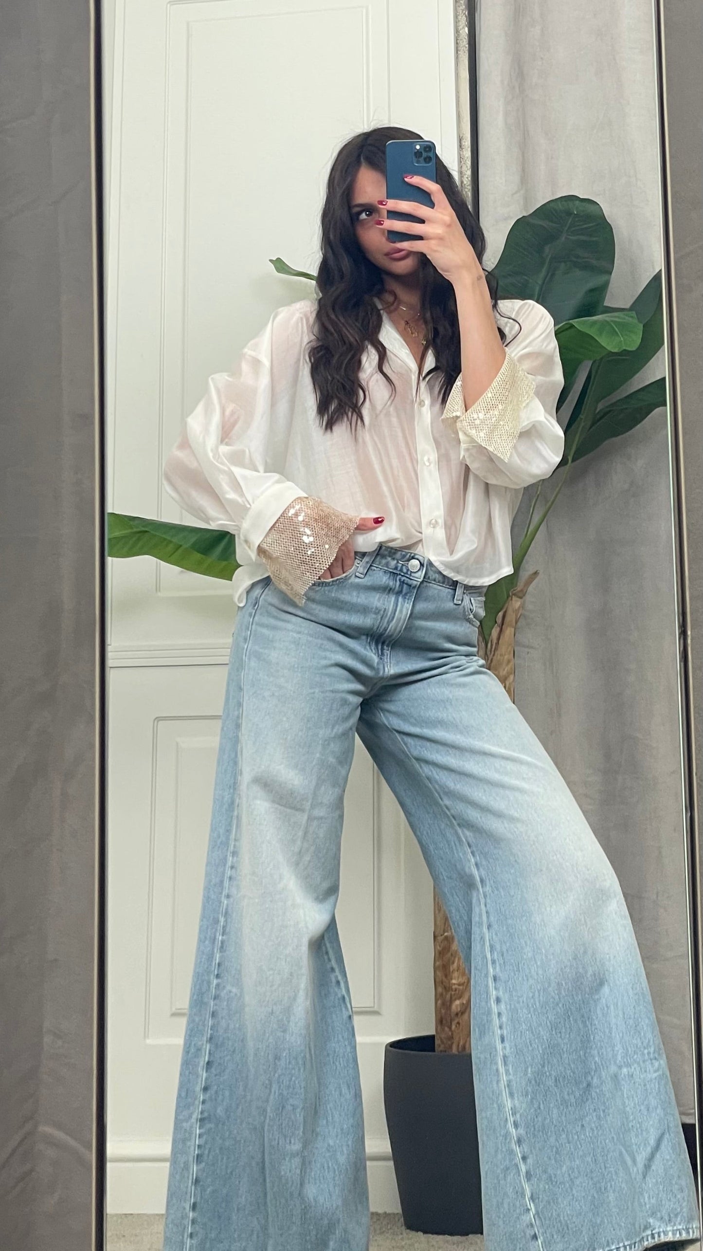Camicia con polso in micro paillettes burro HaveOne - CVS-Q312 -