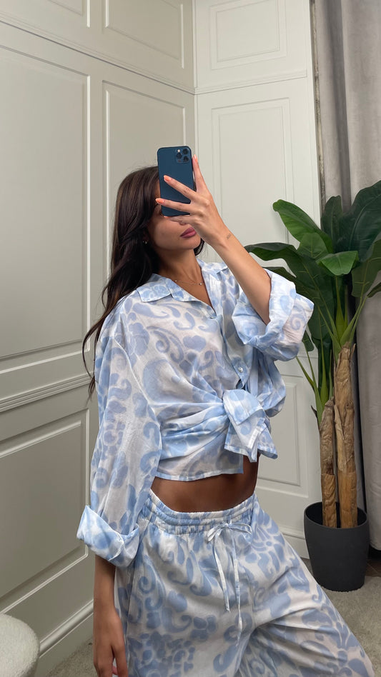 Camicia fantasia celeste HaveOne - CWG-Q402 -