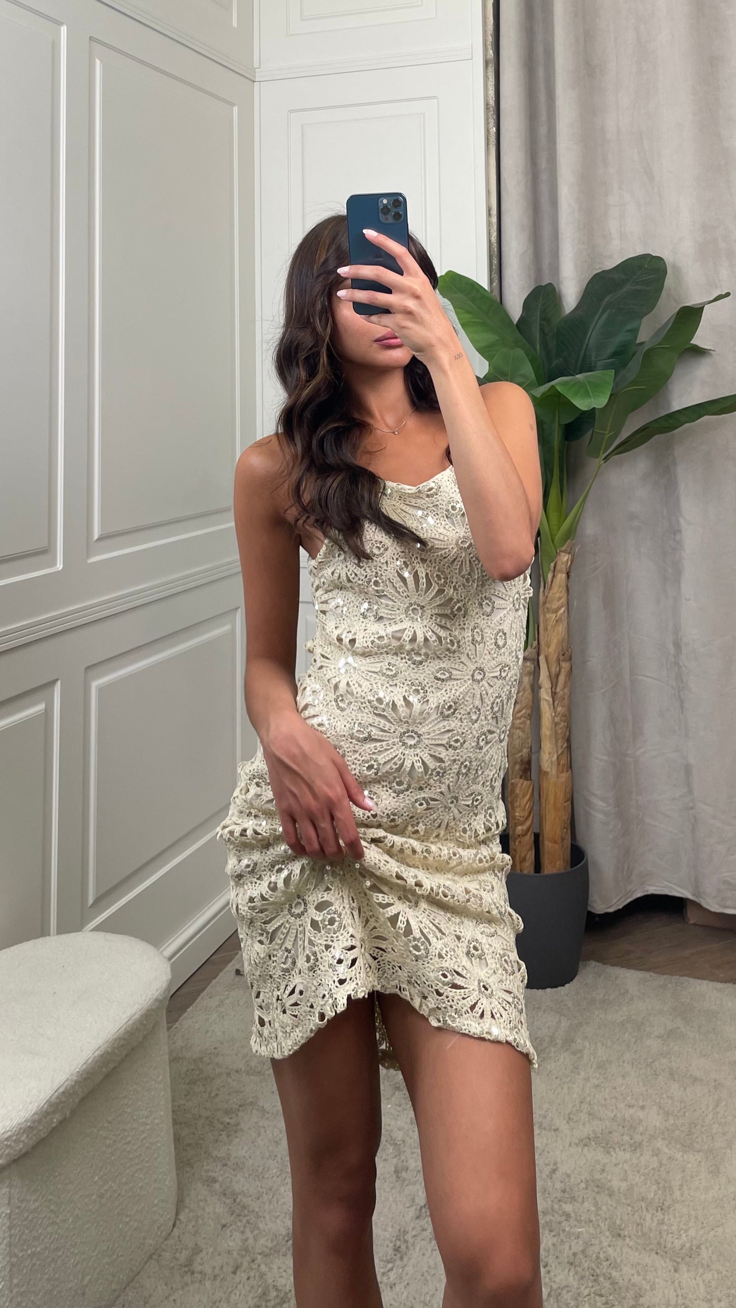 Abito corto macramè e paillettes HaveOne - AMA-Q045 -