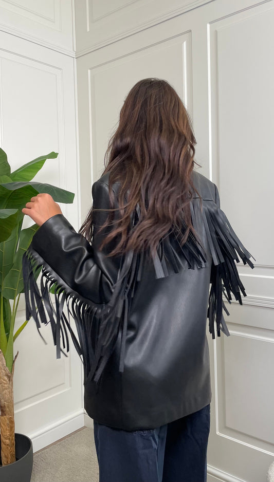 Blazer similpelle con frange Vicolo - TAC1256 -