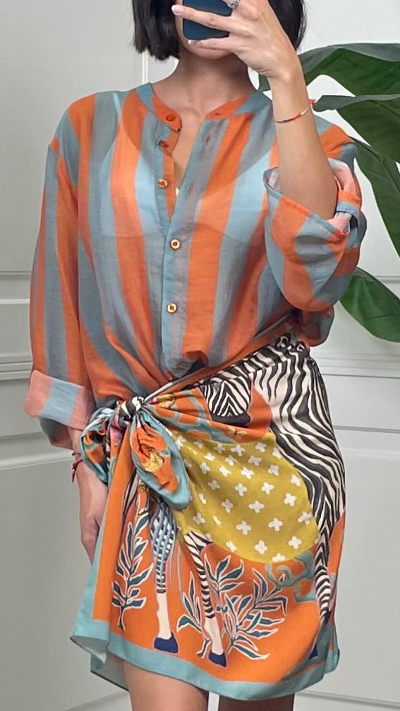Camicia coreana righe verticali salmone HaveOne - CVS-Q422