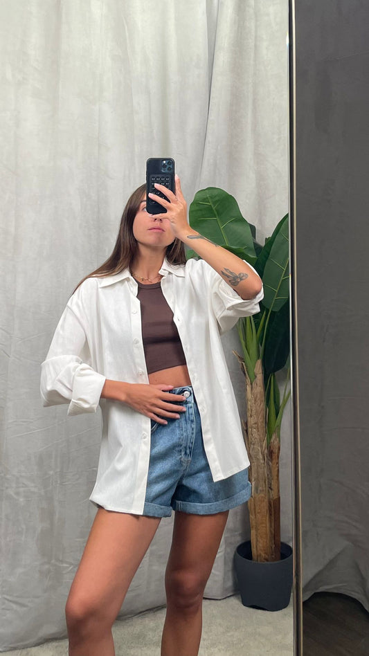 Camicia morbida in lino HaveOne (Latte, Nero)