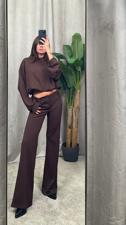 Pantalone HaveOne vita bassa scuba crep  (Nero/Moro) -PJK-P279-