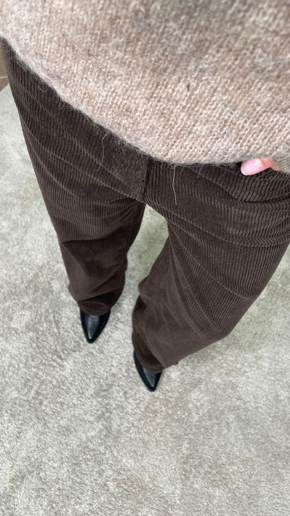 Pantalone HaveOne "Bella" in velluto a coste -PLS-P238- (Moro/Crema)