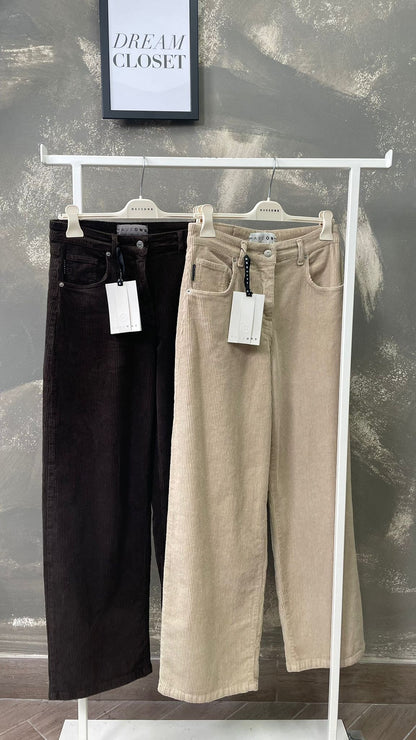 Pantalone HaveOne "Bella" in velluto a coste -PLS-P238- (Moro/Crema)