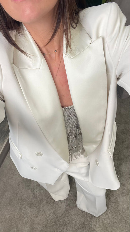 Tailleur bianco doppiopetto con dettagli in raso HaveOne -JCB-P106- -PCB-P246-