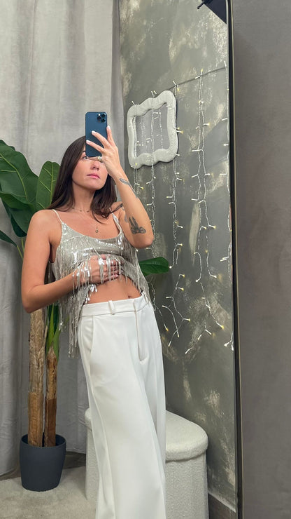 Tailleur bianco doppiopetto con dettagli in raso HaveOne -JCB-P106- -PCB-P246-