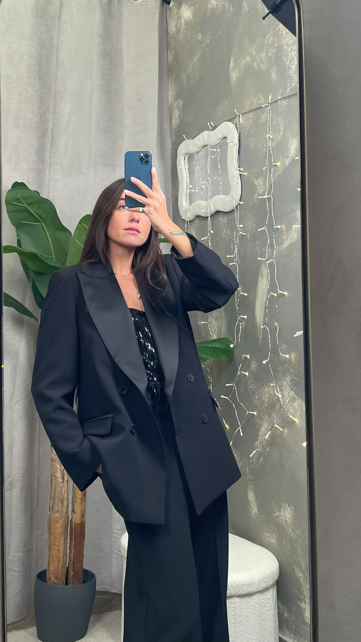 Tailleur nero doppiopetto con dettagli in raso HaveOne -JCB-P106- -PCB-P246-