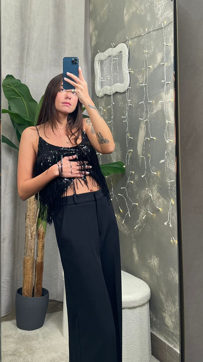 Tailleur nero doppiopetto con dettagli in raso HaveOne -JCB-P106- -PCB-P246-