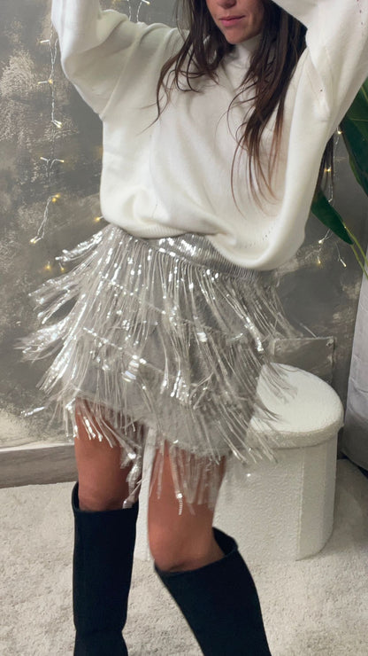 Gonna con Frange e Paillettes (Nero/argento)  HaveOne -GGEP125-