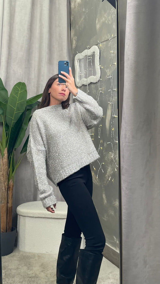 Maglione glitter HaveOne (Argento/Nero) -MHO-P039-
