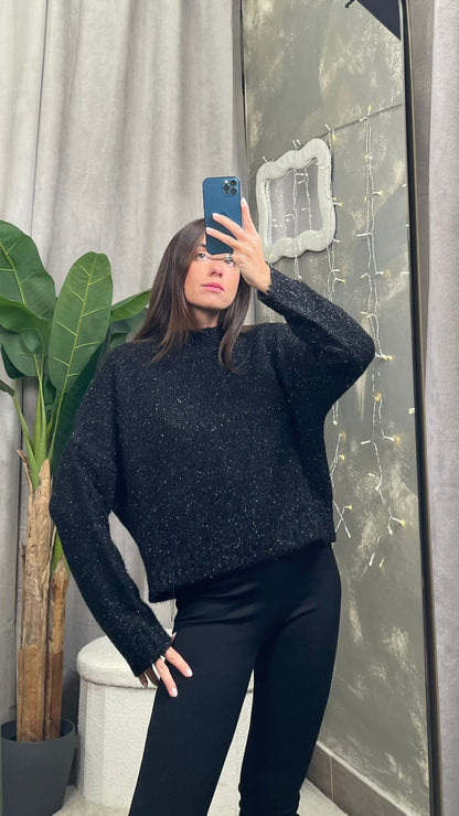 Maglione glitter HaveOne (Argento/Nero) -MHO-P039-