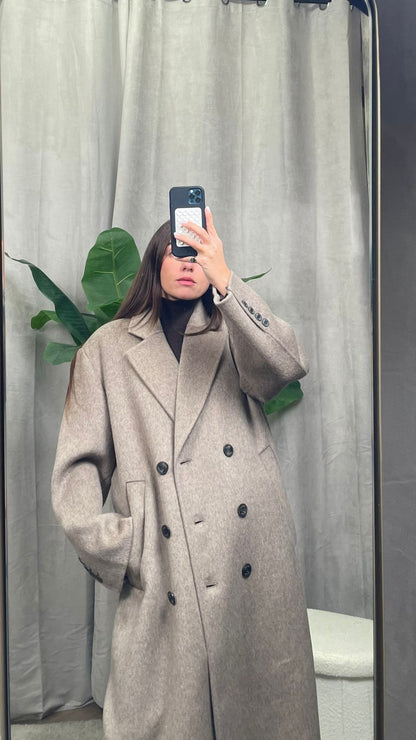 Cappotto ViCOLO hand made Mélange doppiopetto -TF0008- Grigio/Visone/Fango