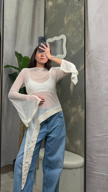 Maglia HaveOne traforata con pizzo -MVS-Q111-