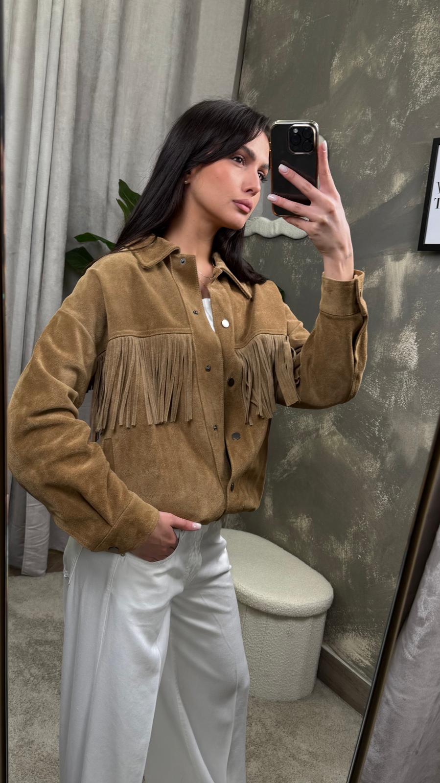 Giacca bomber in vera pelle con frange -TAB0170-