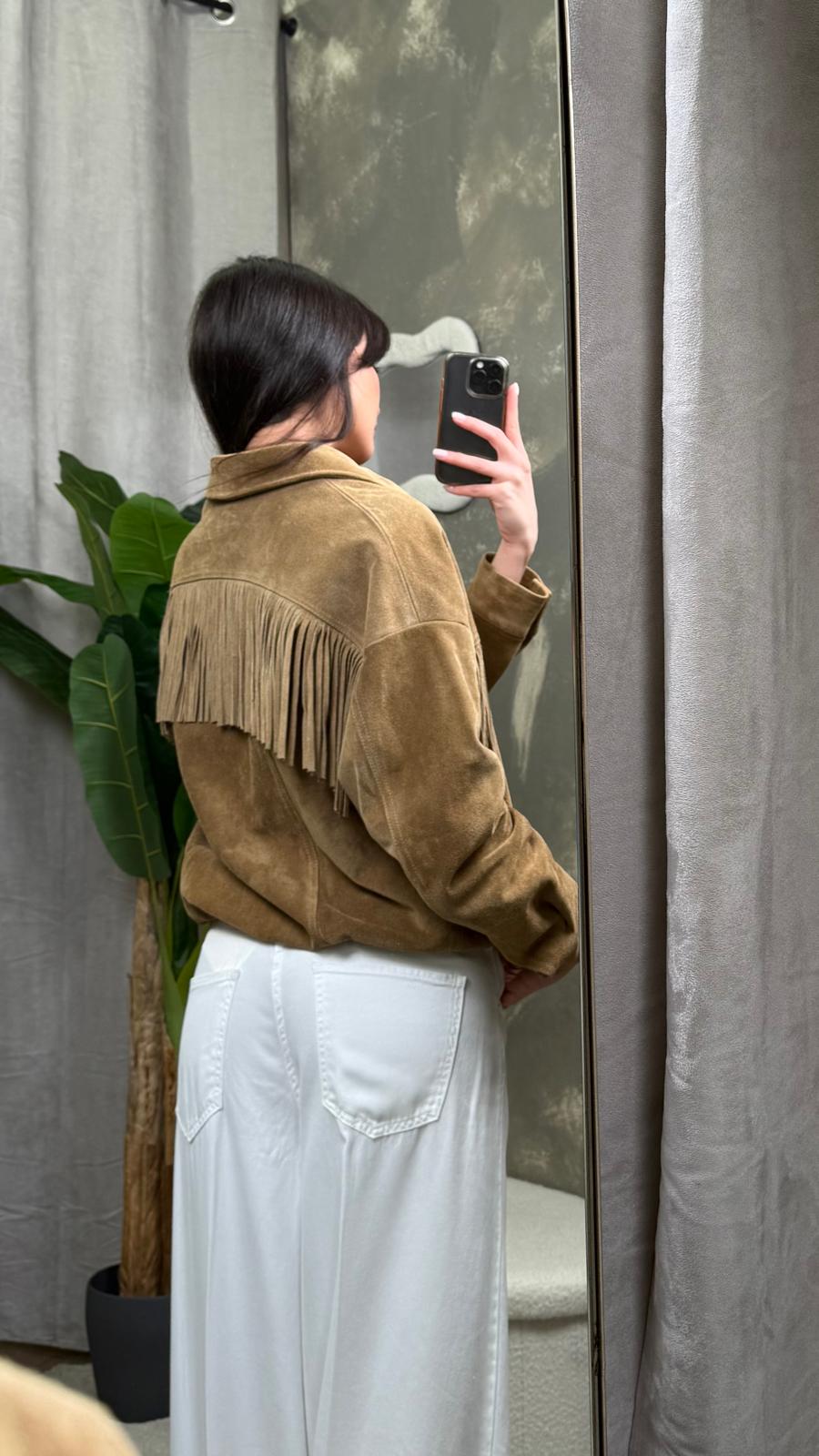 Giacca bomber in vera pelle con frange -TAB0170-