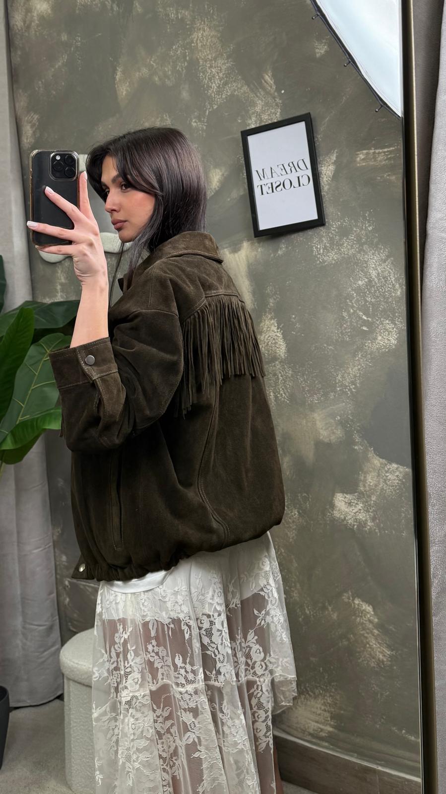 Giacca bomber in vera pelle con frange -TAB0170-