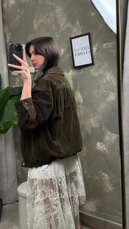 Giacca bomber in vera pelle con frange -TAB0170-