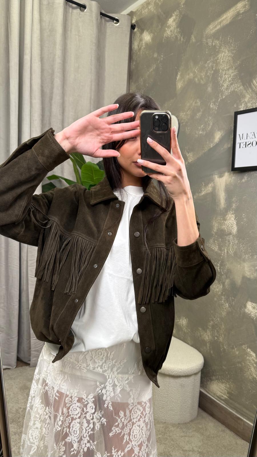 Giacca bomber in vera pelle con frange -TAB0170-