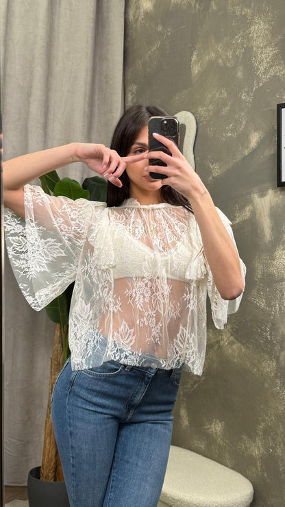 Top ViCOLO manica corta in pizzo -TAB1403-