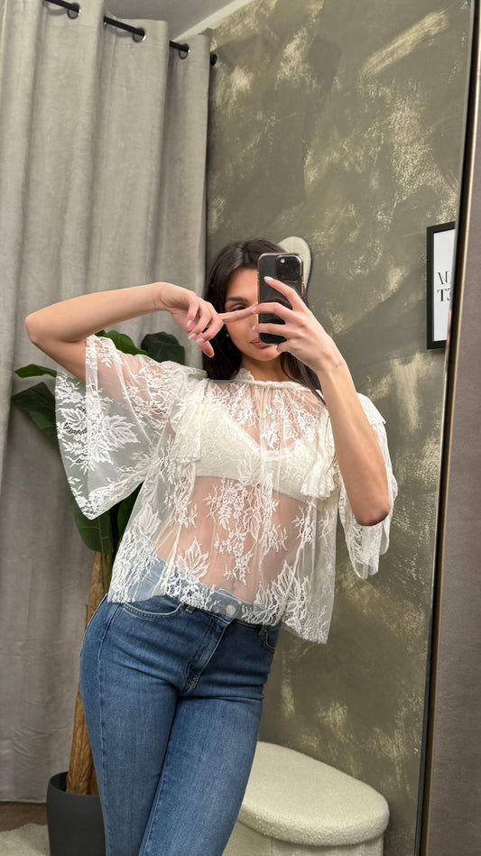 Top ViCOLO manica corta in pizzo -TAB1403-