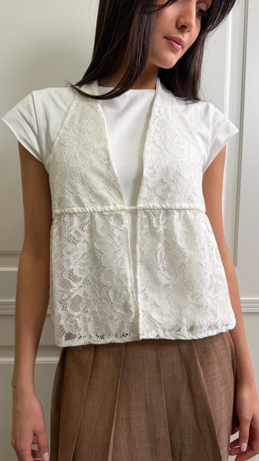 T-shirt HaveOne con gilet pizzo -TFW-Q072-