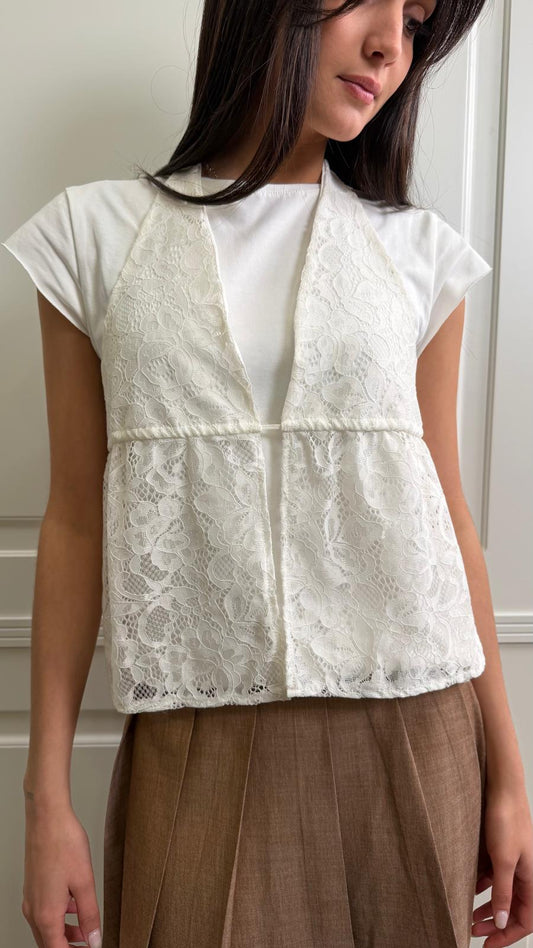 T-shirt HaveOne con gilet pizzo -TFW-Q072-