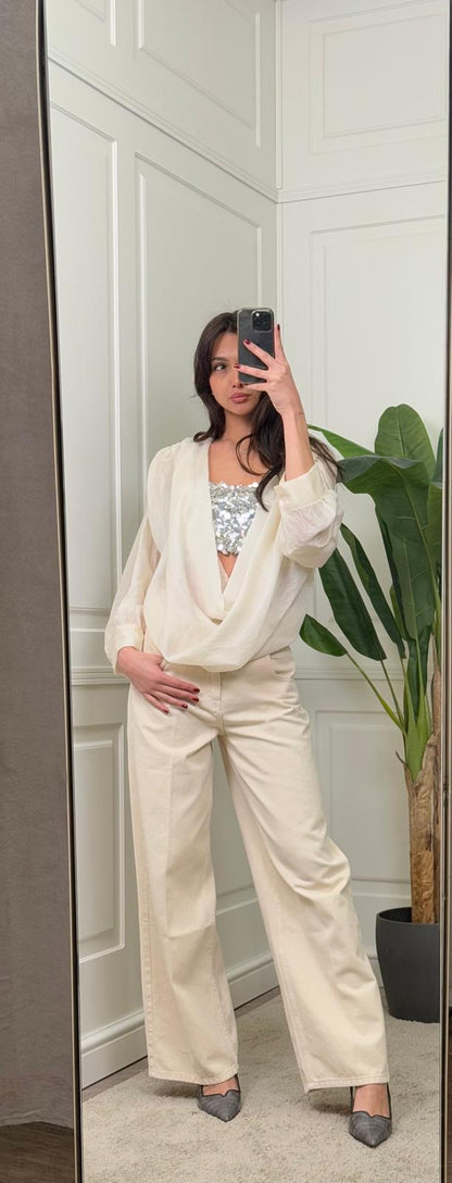 Camicia con fascia paillettes  HaveOne  -CVS-Q071-