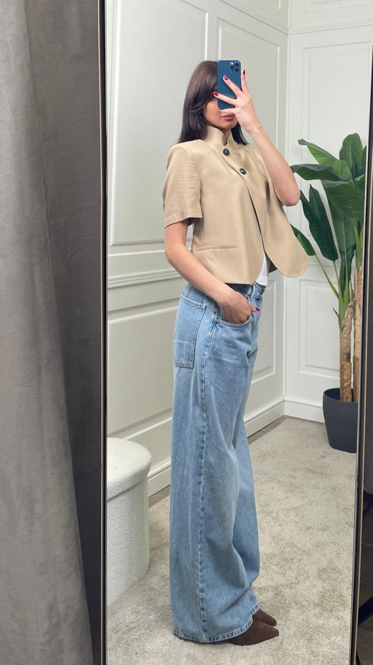 Giacca crop beige con doppio bottone HaveOne  JMN-Q116