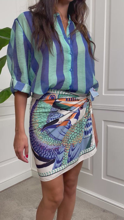 Camicia coreana righe verticali blu HaveOne - CVS-Q422 -