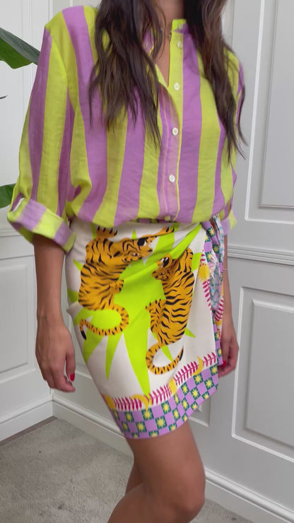 Camicia coreana a righe verticali lime HaveOne - CVS-422 -