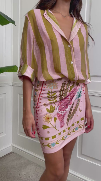 Camicia coreana righe verticali rosa/verde HaveOne - CVS-Q422 -