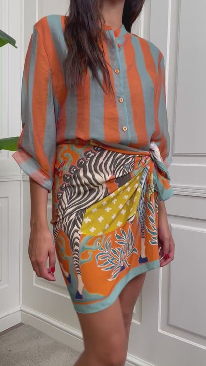 Camicia coreana righe verticali salmone HaveOne - CVS-Q422